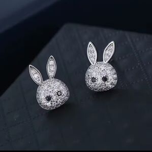 925 Sterling Silver Sparkling Bunny Earrings